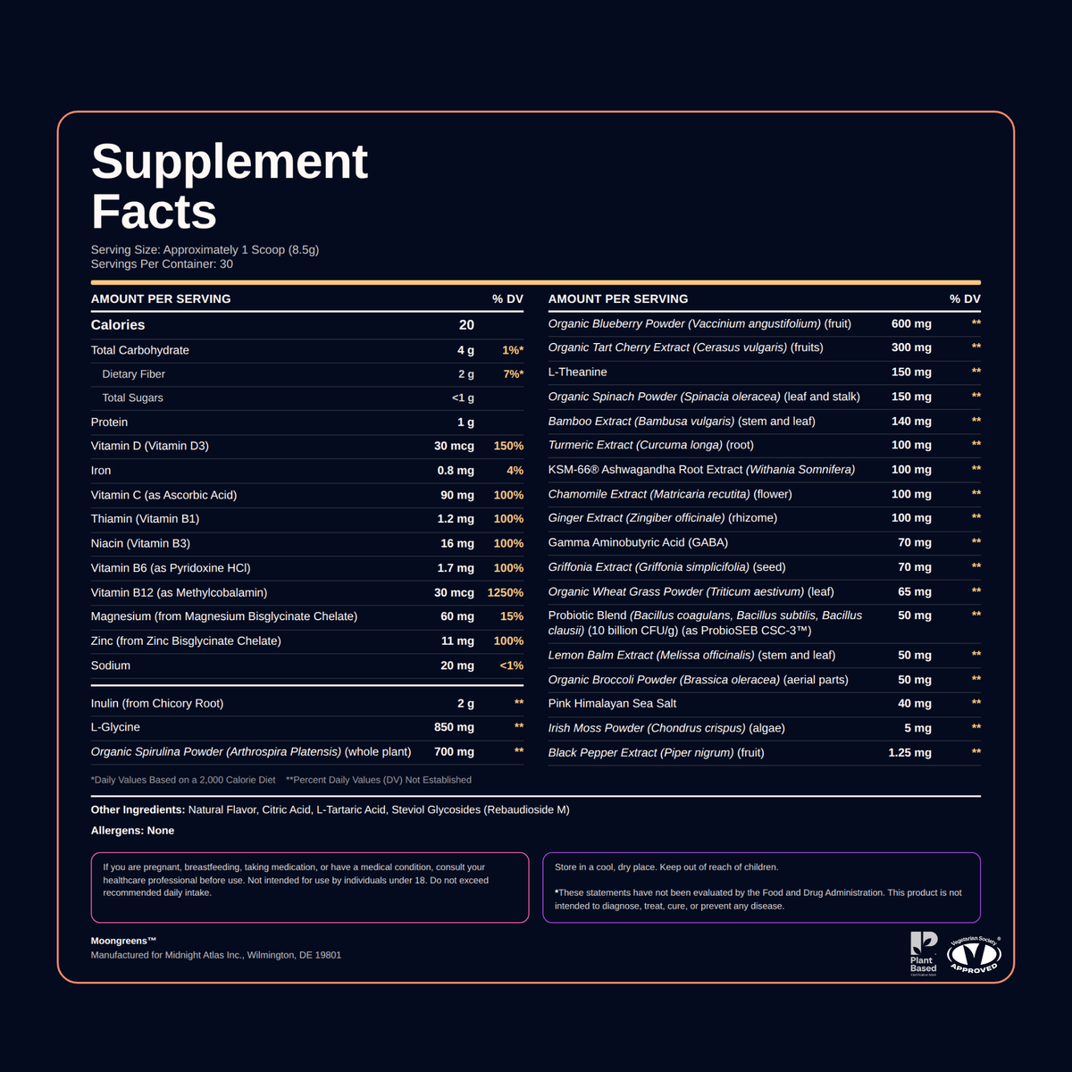 Supplement Facts - Night Recovery Formula