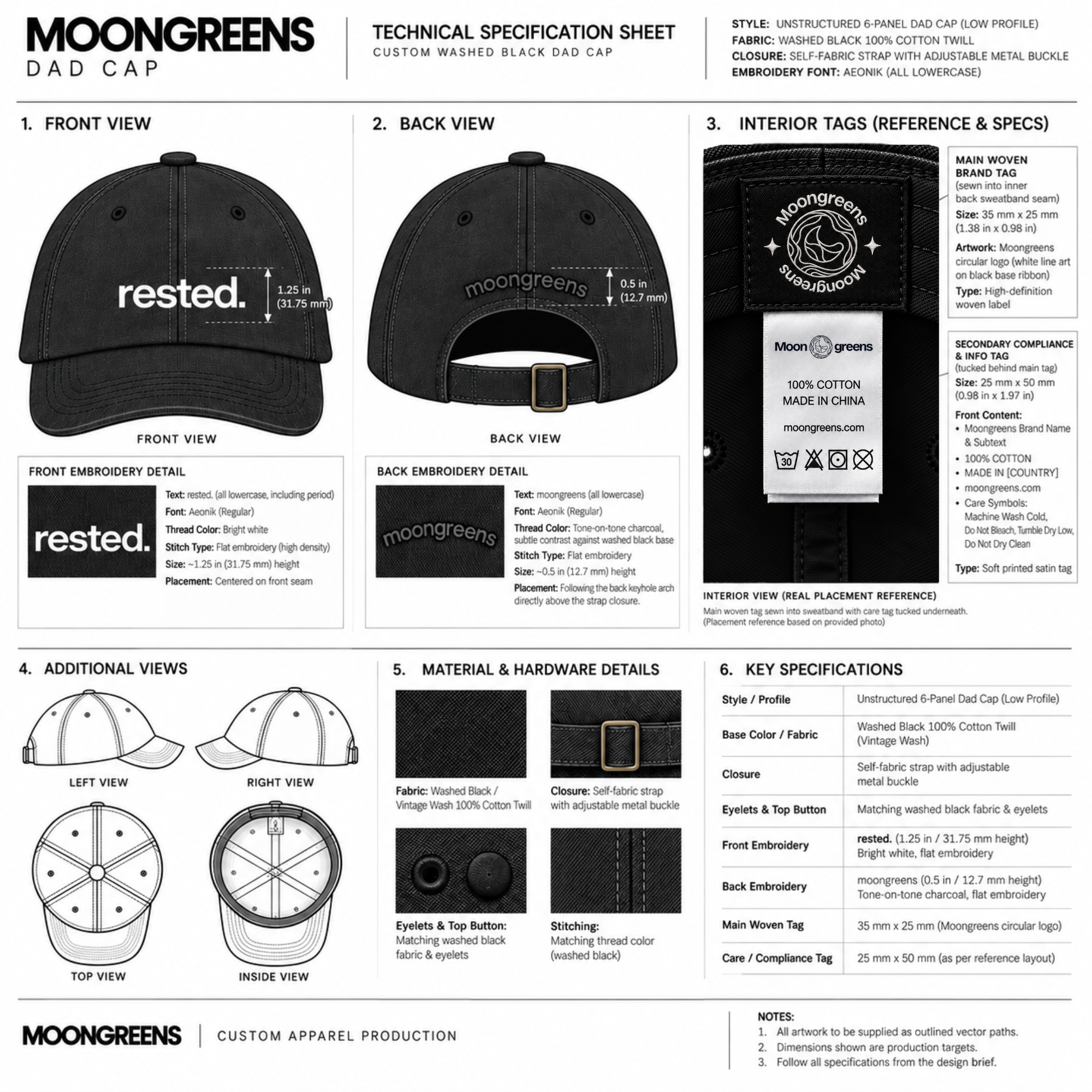MOONGREENS Dad Cap — detail, metal buckle strap