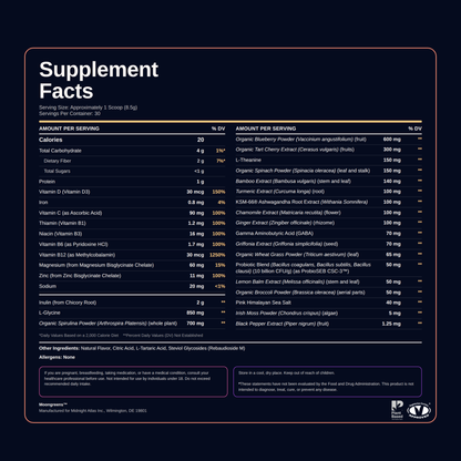 Supplement Facts - Night Recovery Formula